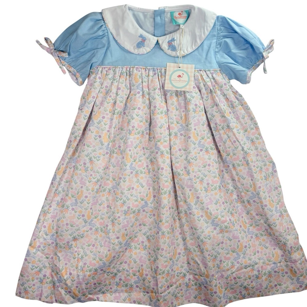 Smocked Flamingo Girls Size 6 NWT Bunny Rabbit Floral Easter Peter Pan Dress